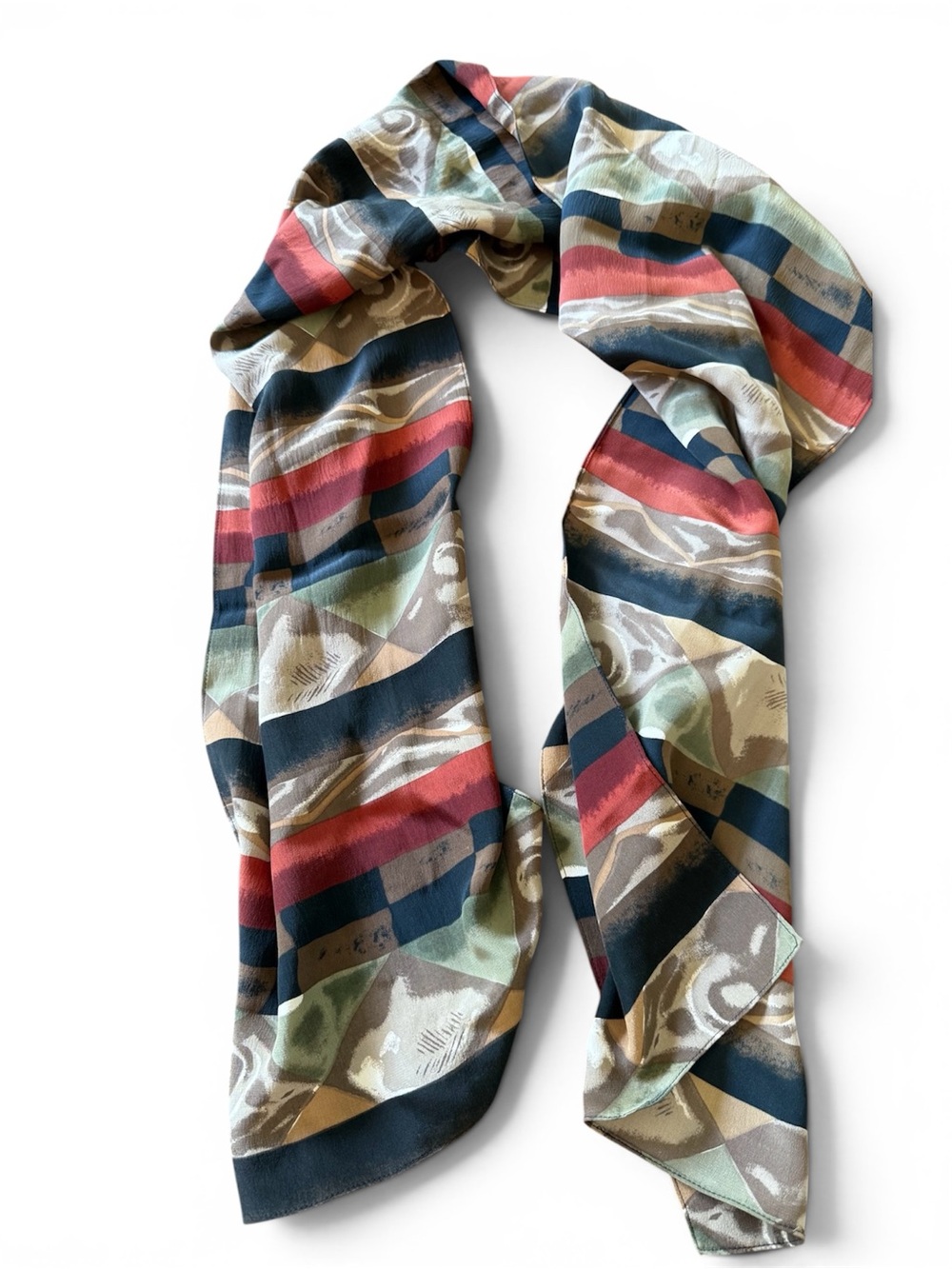 Vintage Travis Ayer's 100% Silk Striped Multi-Color Scarf